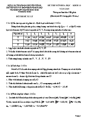 Đề thi môn Hóa học  Khối 10 năm 2015 - Trường THPT chuyên Bắc Ninh tỉnh Bắc Ninh
